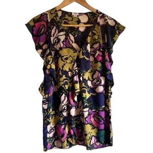 Wilfred silk flutter sleeve ruffle front floral blouse Sz 2 excellent condition